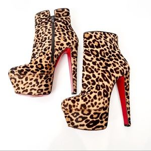 Christian Louboutin Leopard Print Luxe Pony Hair Daffodil Daf Platform Heel Boot
